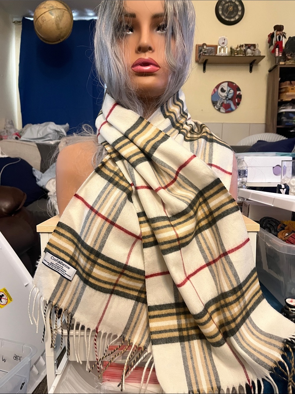 Plaid Fringe Wrap Scarf in Cream, Tan & Black - Croft & Barrow Super Soft S61